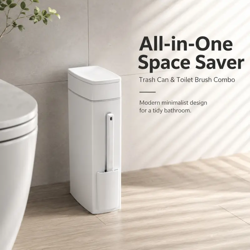 2-In-1 Slim Toilet Bowl Brush and Trash Can Set, Hidden Toilet Bowl Brush, Space-Saving Corner Bin, Modern Minimalist Look, Keeps Bathroom Neat and Tidy, Bathroom Organizer
