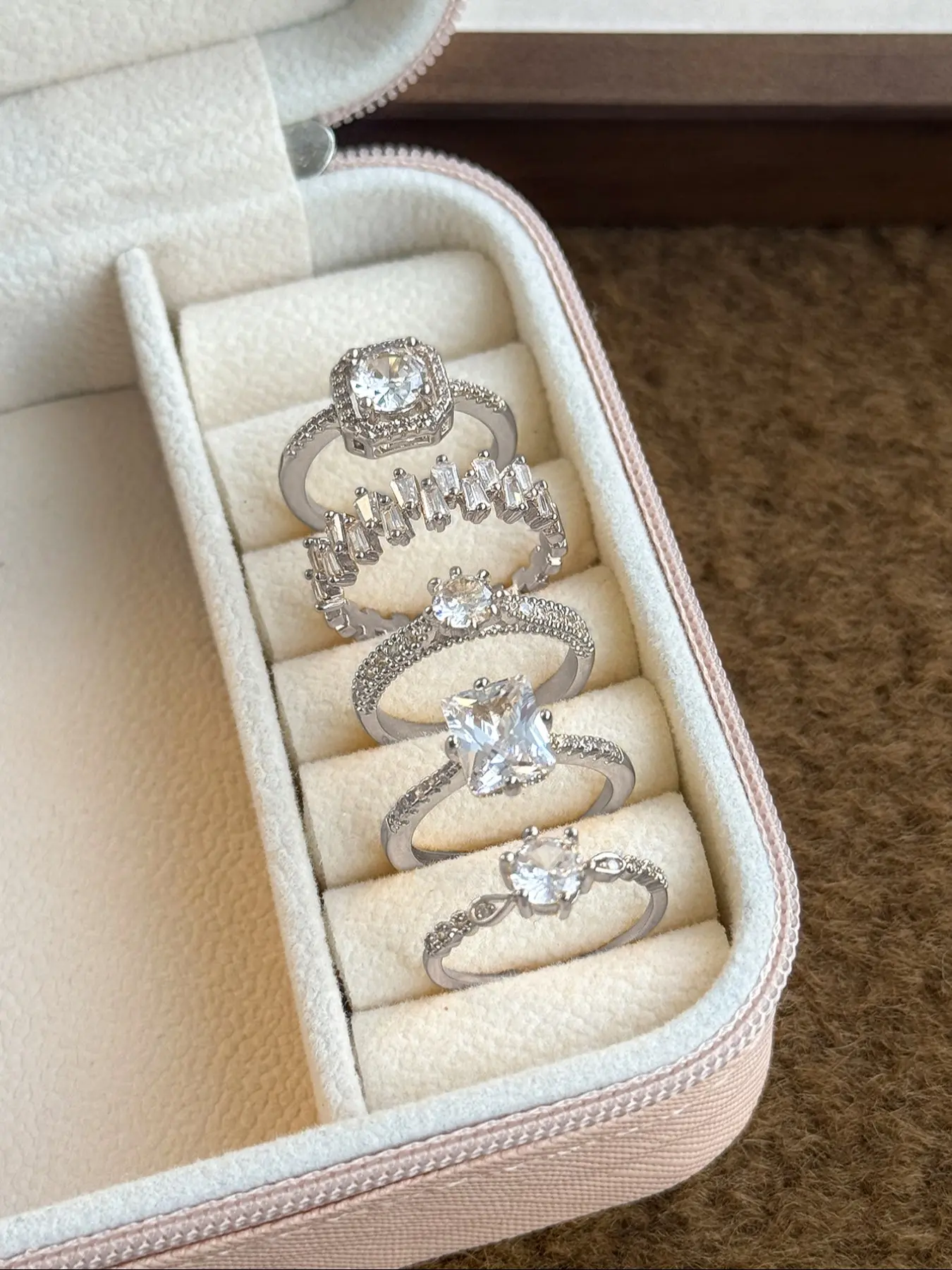 Elegant Copper Inlay Cubic Zirconia Ring Set, 5-Piece Fashionable Simple Style, Perfect for Wedding Party Holiday Gifts