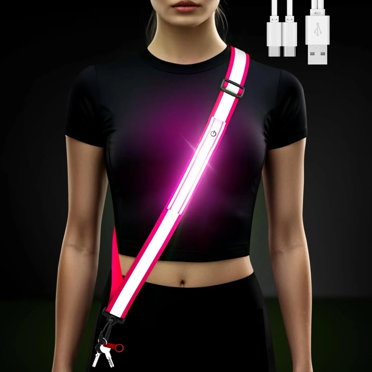 LED Belt Reflective Sash for Walking at Night, High Visibility Reflective Running Gear Night Walking Safety Gear LED Light Up Running Belt Reflective Gear for Runners Walkers Men Women