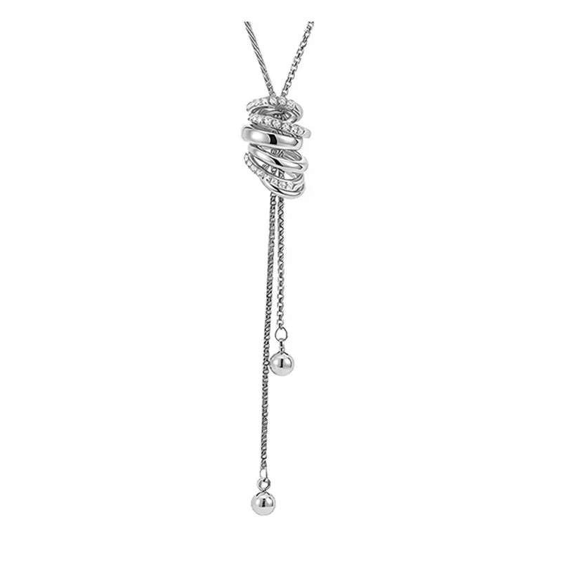 925 Sterling Silver Aesthetic Rose Gold Y-Drop Lariat Necklace - Minimalist Anti-Tarnish Barrel Pendant Adjustable Choker, Hypoallergenic Daily Wear Jewelry Gift for Her