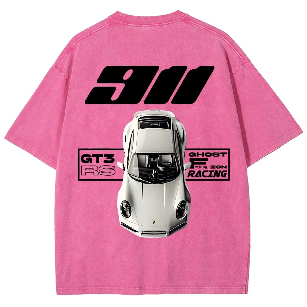 Heavyweight Vintage Wash Black Graphic Tee | Unisex Oversized "911" GT3 RS Streetwear T-Shirt | Retro Racing Sports Car Shirt Car Guy Gift Y2K