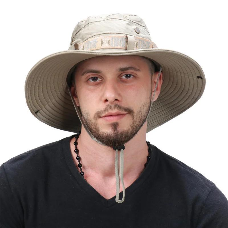 Summer Men Women Breathable Bucket Hat Outdoor UV Protection Wide Brim Panama Hat for Safari Hunting Hiking Mesh Fisherman Caps