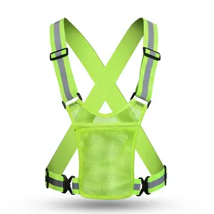 With bag with pocket elastic reflective strap mesh breathable adjustable night running riding outdoor safety reflective back