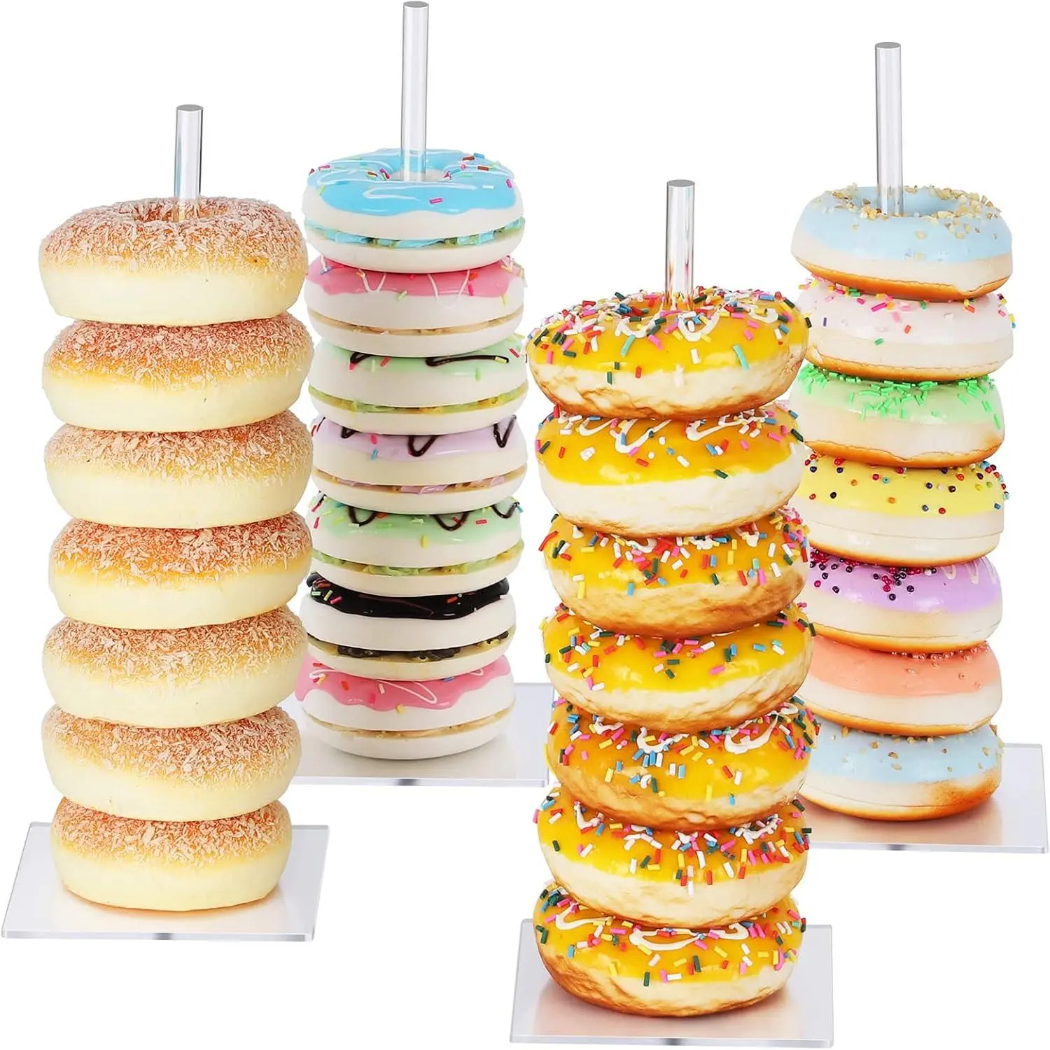 Donut Stand  4 Pack, Clear Bagel Holder Stand, Donut Tower Stand | Donut Display Stand for Dessert Table, Doughnut Holder for Birthday, Wedding,  Shower, Christmas, Party