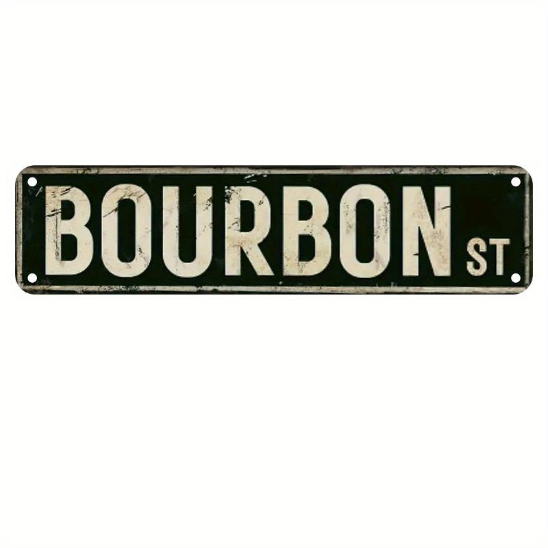 Vintage Bourbon Street Metal Wall Art Sign - Rustic 4*16 Inch Iron Wall Decor with Bold "BOURBON ST" Text, Durable Home Bar & for Man Cave Decoration