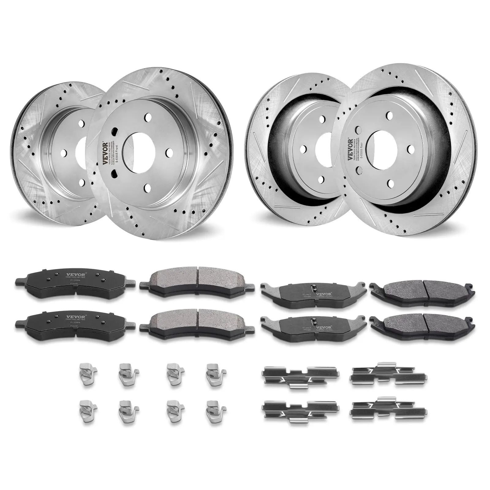 【DealsForYouDays】VEVOR Front and Rear Brake Kit for 06-2018 Dodge Ram 1500, 07-2009 Dodge Durango Chrysler Aspen, Drilled and Slotted Brake Rotors Ceramic Brake Pads Replacement, 13.2" Front Rotors 13.9" Rear Rotors