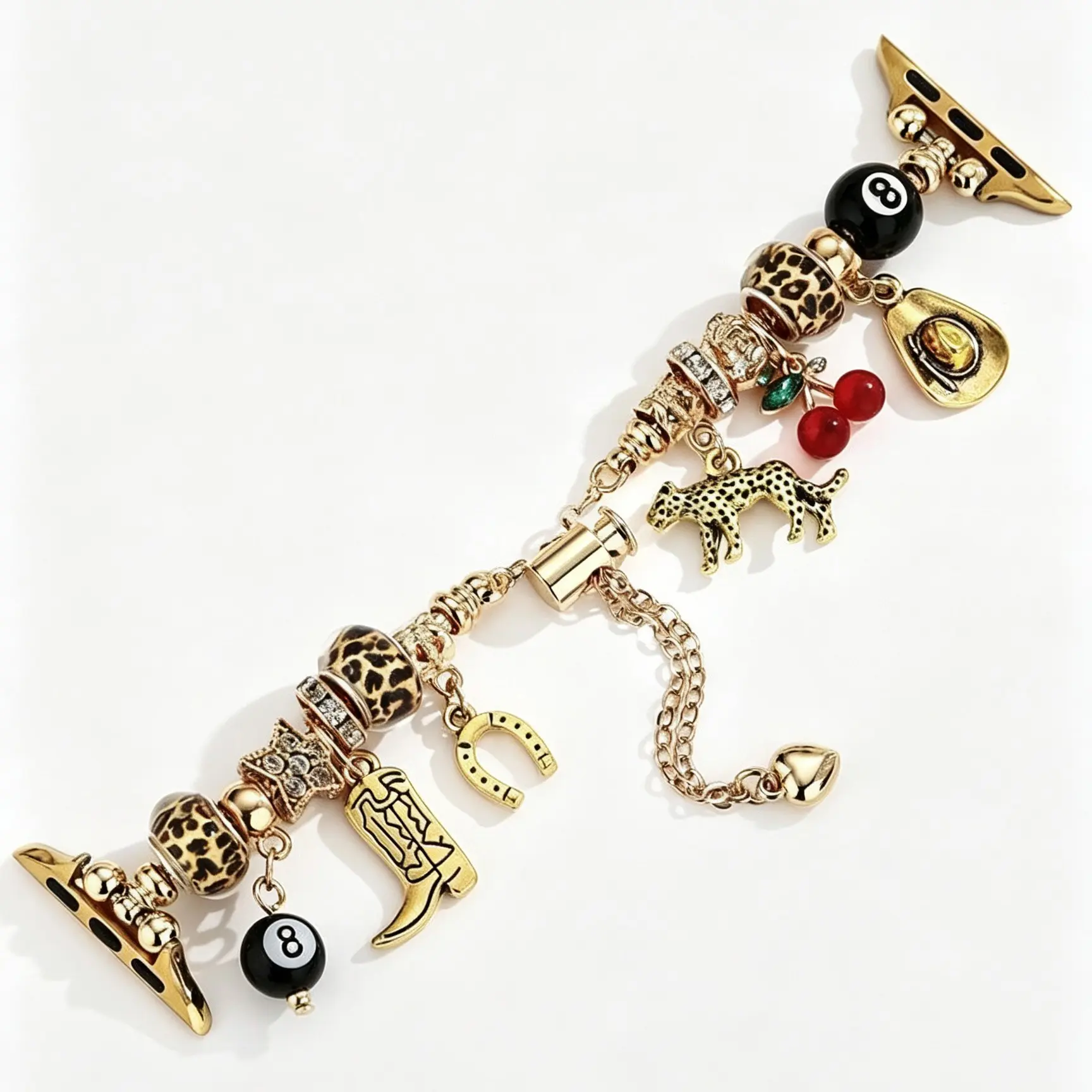 1PC Handmade DIY American Retro Style Leopard Print Pendant Element Bracelet Strap, Smart watch straps, Compatible with Apple Watch 38/40/41/42/44mm, Suitable for Apple Watch Series Ultra/SE/1-10 (Only the strap)