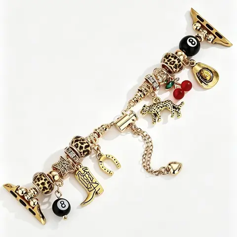 1PC Handmade DIY American Retro Style Leopard Print Pendant Element Bracelet Strap, Smartwatch Accessories, Compatible with Apple Watch 38/40/41/42/44mm, Suitable for Apple Watch Series Ultra/SE/1-10 (Only the Strap)