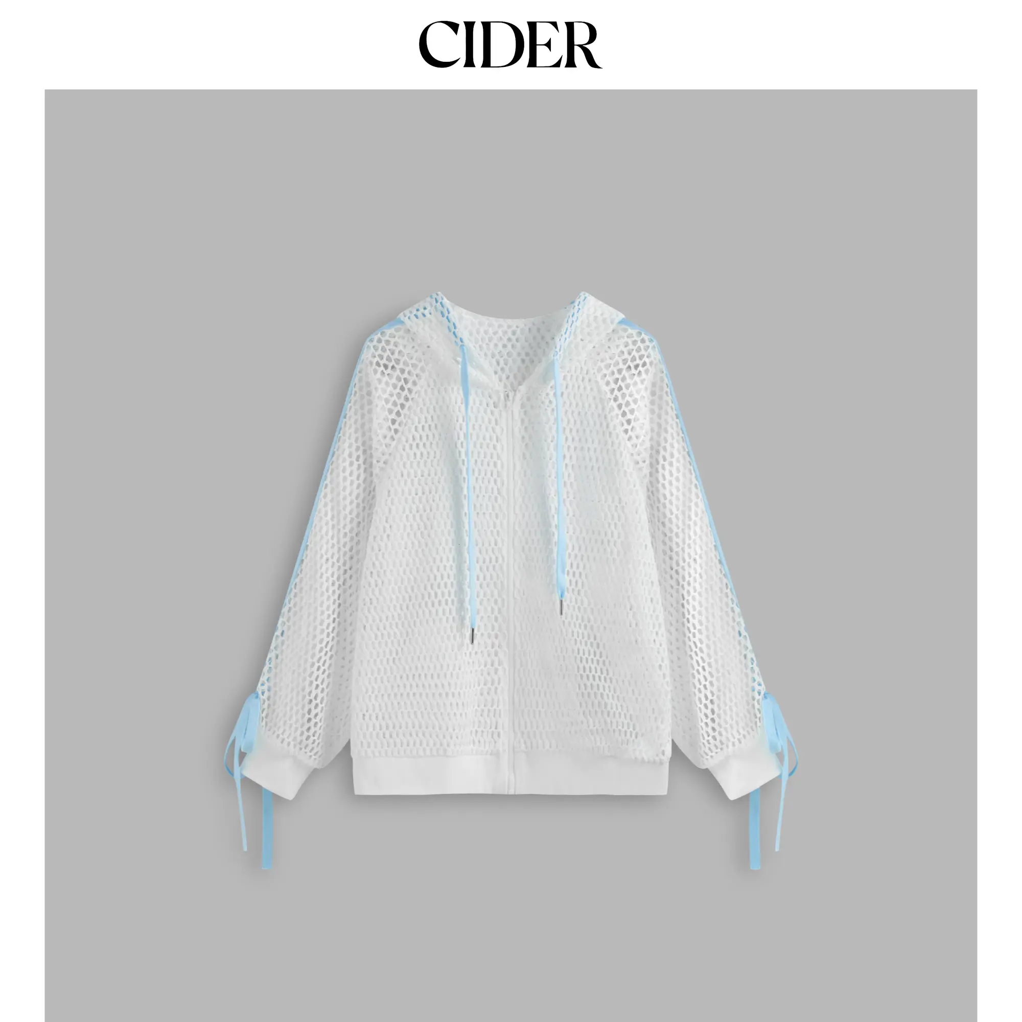 Cider [2 colors, size 2-26] Round Neckline Hollow Out Knotted See-through Oversized Jacket SummerFinds