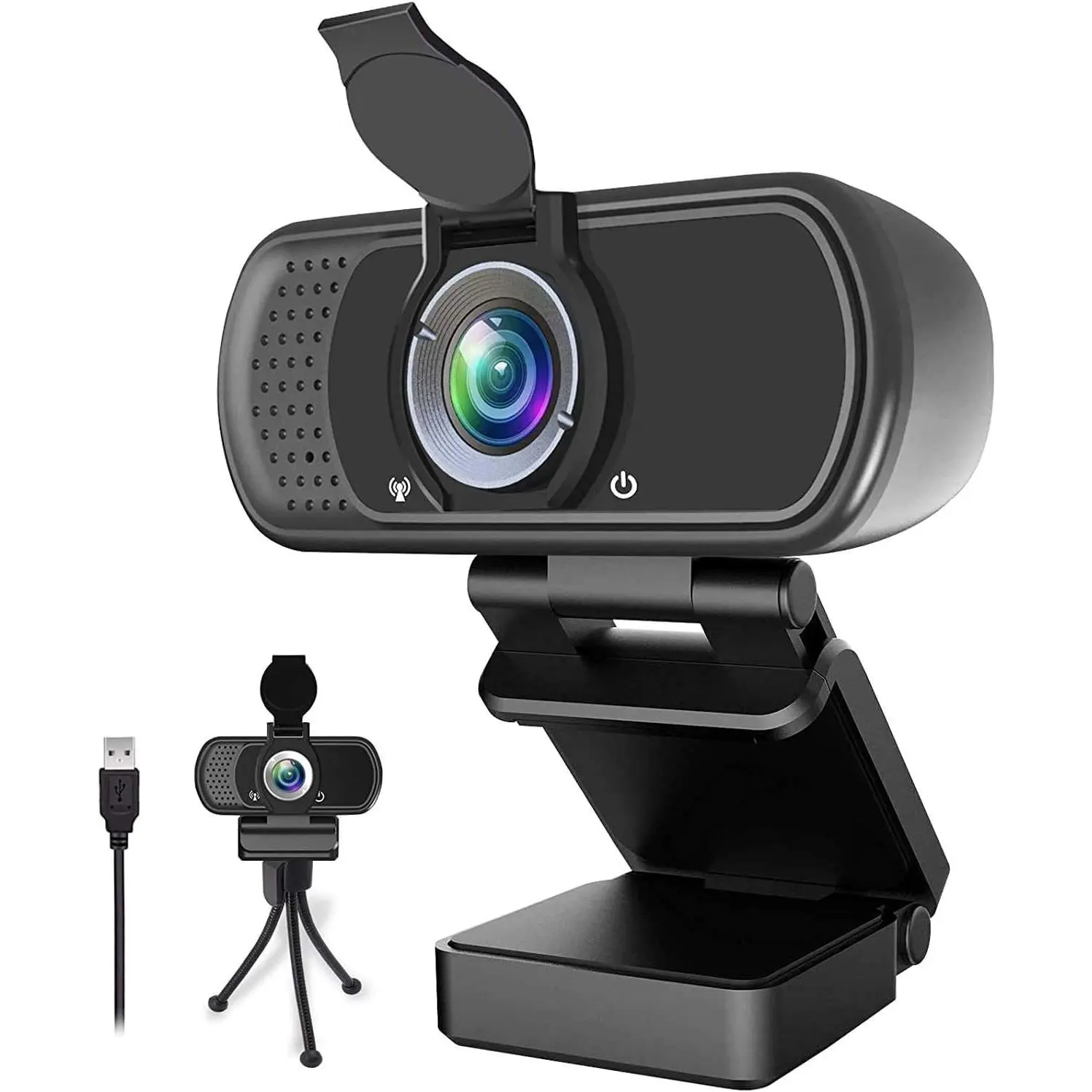 1080p Webcam with Microphone,USB Web Camera for PC & Laptop | PC Webcam with Cover&Tripod,110°FOV Wide Angle,Plug&Play Streaming  Camera for Laptop  Zoom,Teams,Twitch Gaming