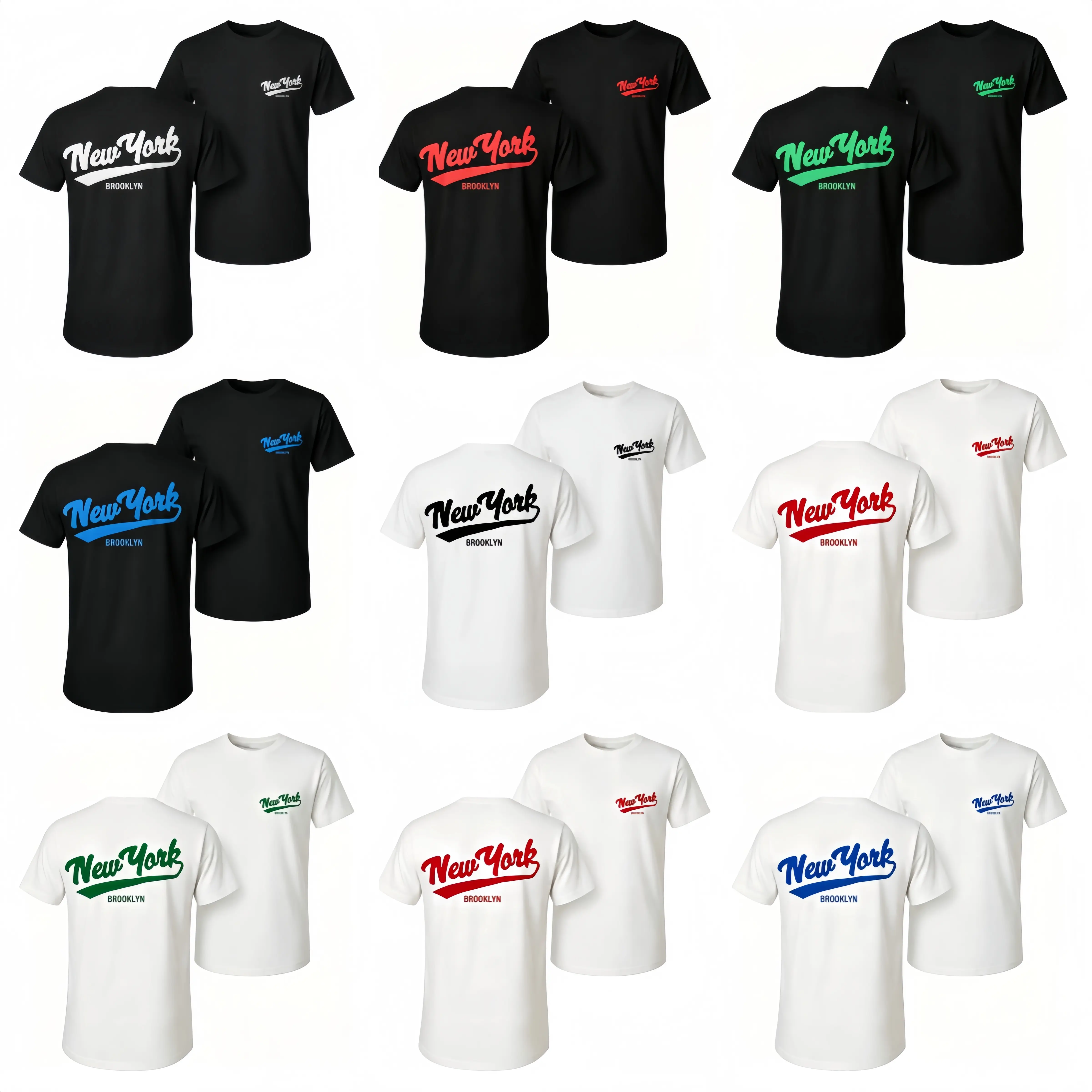Men's Pure Cotton Short-Sleeve Shirt With Newyork Brooklyn Print-A Unisex Casual Style Perfect For Spring And Summer; Featuring A Cool Graphic Design And A Classic Crew Neck, Suitable For All Four Seasons.