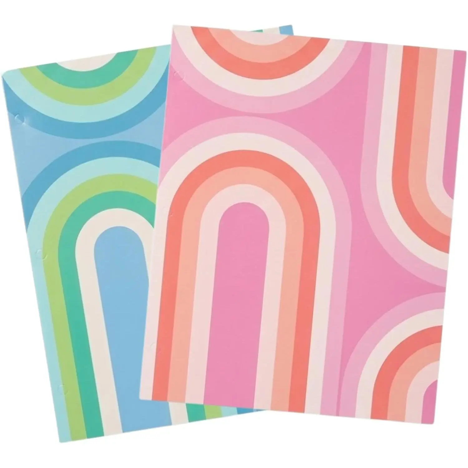 2 Pocket Folders Portfolios, 2 Designer Patterns Decorative Folders for Kids, Home, Office, School (Pink/Blue Curves)