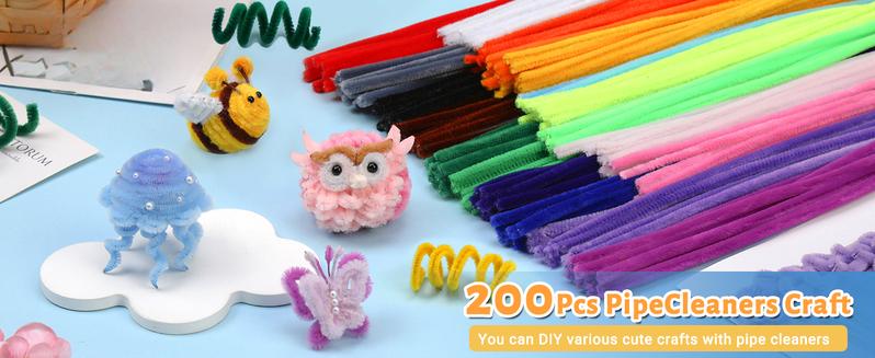 200 Pcs Pipe Cleaners, Creative Chenille Stems Pipe Cleaners Craft, Fuzzy Pipe Cleaners Bulk  Crafts, DIY Pipe Cleaner  Home Arts and Crafts Decorations Supplies for