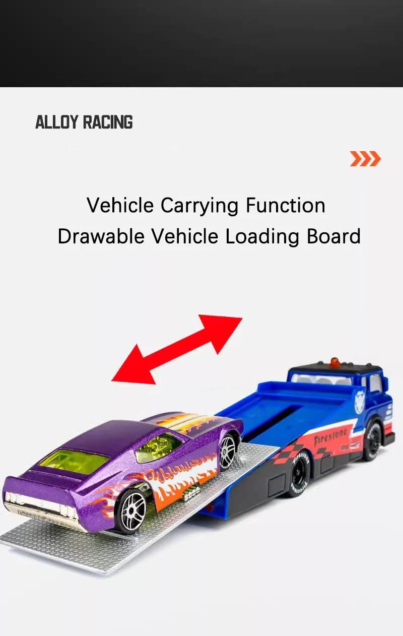 Scale 1:64 Container Alloy Trailer Model Toy Car Diecast Metal Movable Joint Pull Back Rescue Engineering Vehicles Gifts for Kid