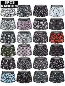 5-Pack Random Gothic Horror Print Women Boxer Shorts, Soft Stretch Slim Fit Boyshort Underwear, Mixed Skull, Spider, Pumpkin, Bat, Rose & Eyeball Spooky Pattern Elastic Striped Waist Lounge Panties for Alt Girls. #GothUnderwear #AltGirlFashion #WomenBoxer