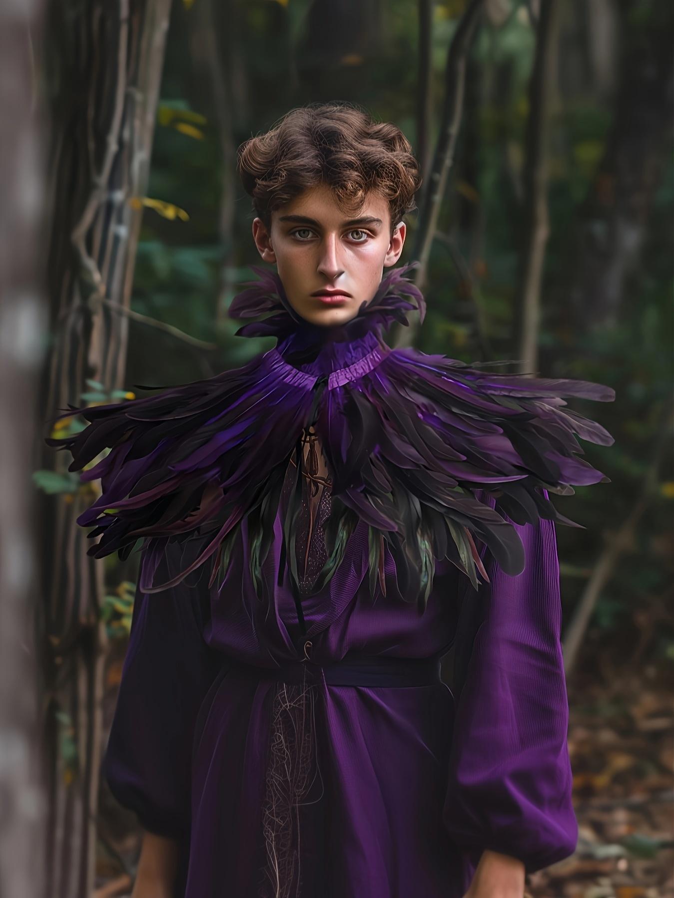 Black Witch Feather Collar Maleficent Crow Shawl Costume Halloween Swan Wings Accessories Women's Cloak Womenswear Clothing