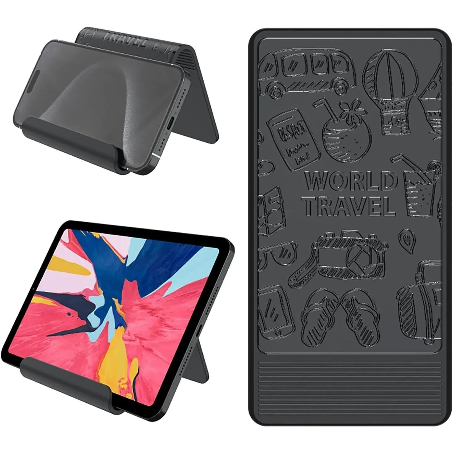 Airplane Phone Holder Mount, Travel Essentials Flexible Phone Holder, Airplane Tablet Holder for Flying, Desk, Compatible with , Smartphone, Tablet (Black Silk Screen)