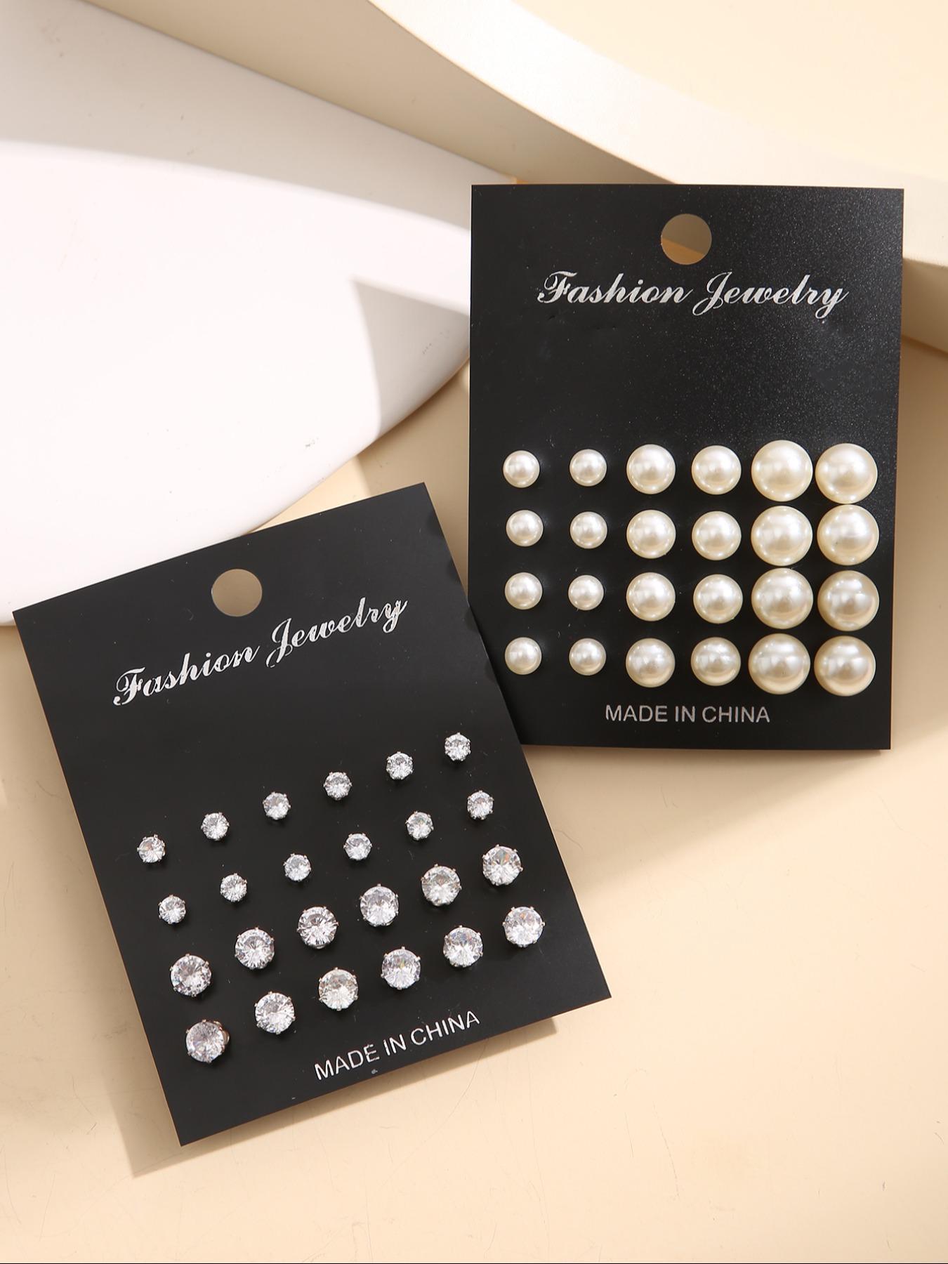 Faux Pearl & Rhinestone Decor Stud Earrings Set, Fashionable Earrings for Women & Men, Trendy All-match & Exquisite Jewelry for Birthday Gift, Studs Earrings