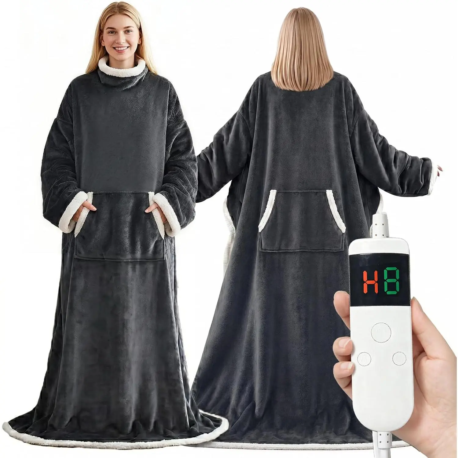 Wearable Heated Blanket With Sleeves & Foot Pocket – Heated Wearable Blanket for Full Body, Heated Robes for Women Men, Electric Blanket with 10 Heating Levels & Auto Shut-Off, Machine Washable
