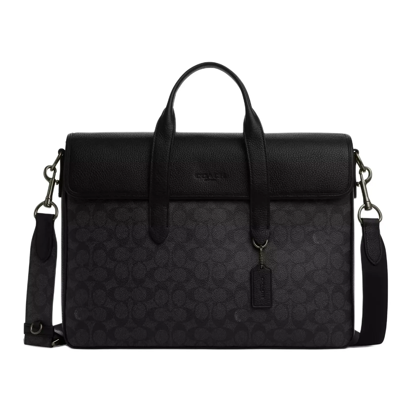 COACH Sullivan 38 Large Crossbody Shoulder Handbag for Men, Logo-Embossed Magnetic Closure, Coated Canvas, Black and Gray