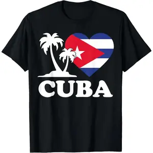 I Love Cuba Cuban Flag Heart T-Shirt, Cuban Pride Graphic Tee, Cuba Heritage Hispanic Shirt, 100% Cotton Adult Unisex Crew Neck Short Sleeve, Ships from USA