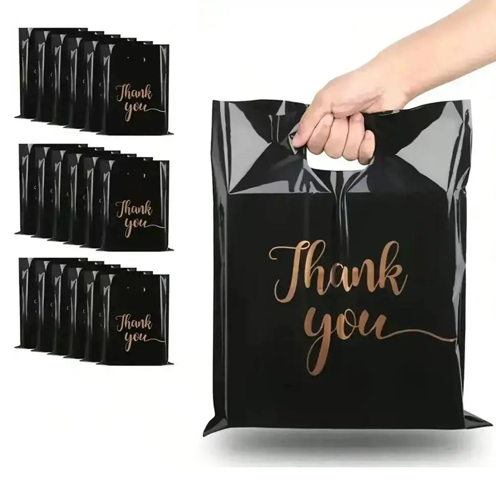 100Pcs Premium Black Gift Bags, Medium Thick Flat Mouth Handheld Tote Bags, Reusable Durable Retail Packaging Bags For Clothing, Christmas Party Favors & Thank You Gifts