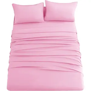 Pink Bed Sheet Set with Deep Pocket,Super Soft Microfiber Bedding-Breathable,Warm,Wrinkle,Fade Free,4 Piece Bedding Sheet Sets(Queen,Pink)