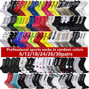 6/12/18/24/26/30 Pairs Men's Sports Crew Socks Soft Elastic Anti Slip Breathable, Mid Calf Form Fitting Grip for Football Running Casual Daily Wear, Moisture Wicking Reinforced Heel Toe, Stretchy Cushioned Non Binding Random Dot Pattern.