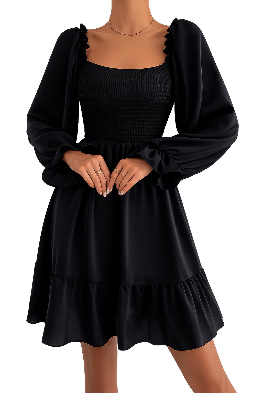 2026 Simple Square Collar Parallel Crepe Dress Body Frill Hem Skirt Dress