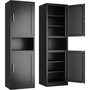 Tall Narrow Lockable Freestanding Metal Storage Cabinet with Adjustable Shelves Multipurpose Lockable Safe Storage Organizer Locker for Bathroom Kitchen Home Office Living Room Bedroom Classroom Gym Entryway Hallway Modern Sliding Rail Dresser