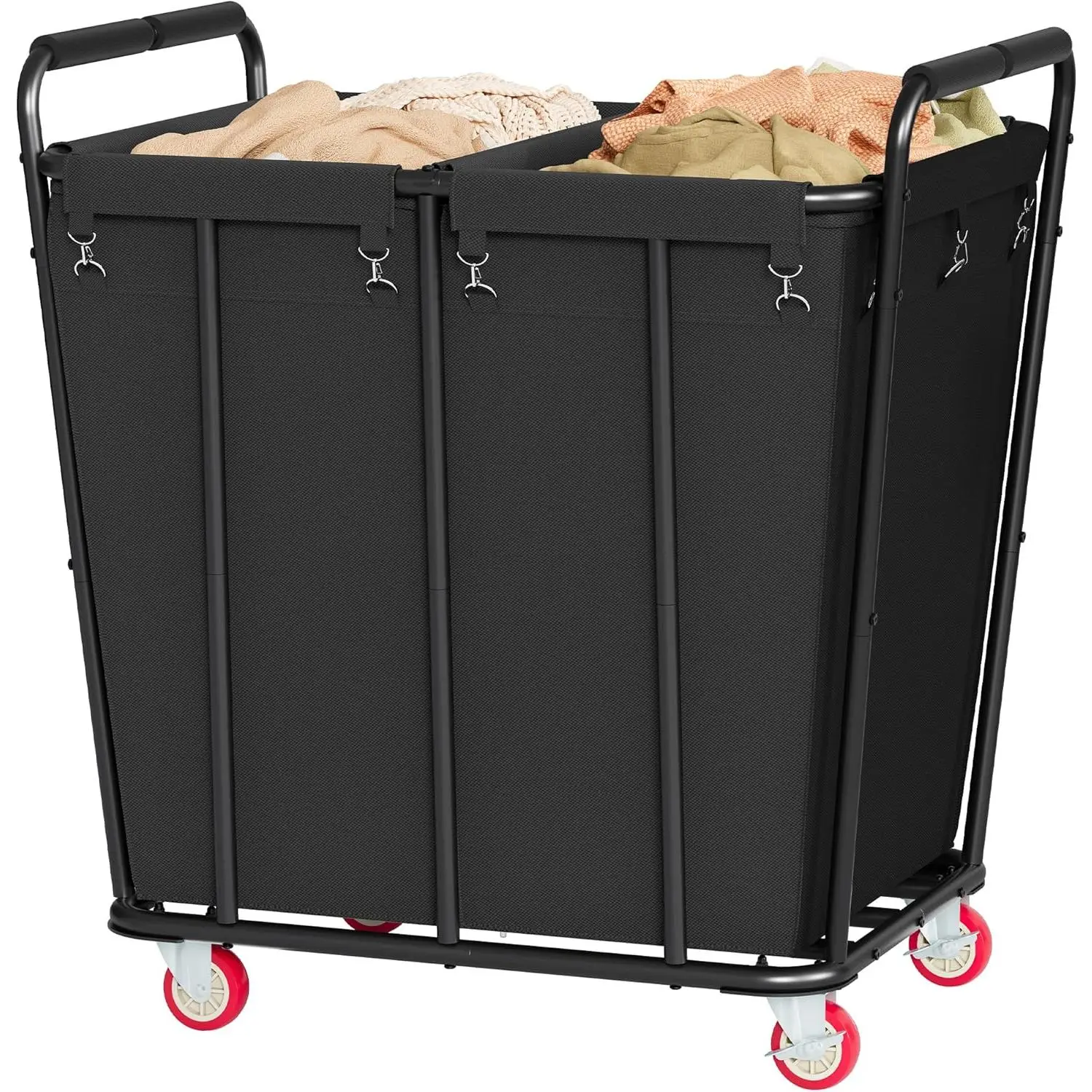 2 Section Laundry Sorter Cart, 400L Rolling Hamper with Wheels, Industrial Laundry Basket Organizer,  Dirty Clothes Hamper for  & Hotel, Heavy Duty, Black