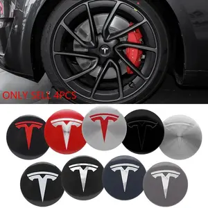 4PCS Tesla Wheel Center Hub Caps 56mm/2.2in Logo Covers for Model 3/Y/S/X Replacement Center Cap Stickers Car Decal