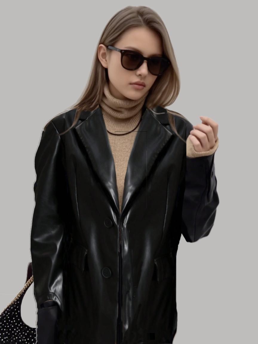 Women's Solid Color Suit Fashion Casual Women's Leather Jacket Everyday Versatile Short PU Leather Jacket with Practical Side Pockets