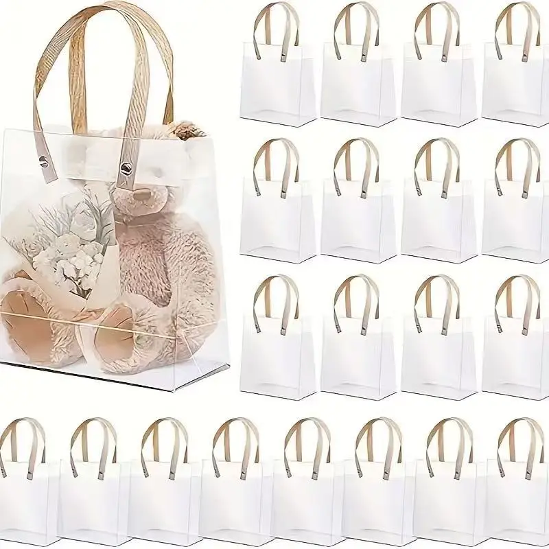 20pcs Party Tote Clear Frosted Tote Gift Bags, Fashion Tote Bags for Christmas and Halloween, Perfect for Gifts and Events