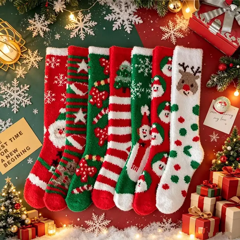 Women's slipper stockings Christmas stockings Plush Christmas tree long tube Santa Claus Elk Christmas gift stockings active lifestyle