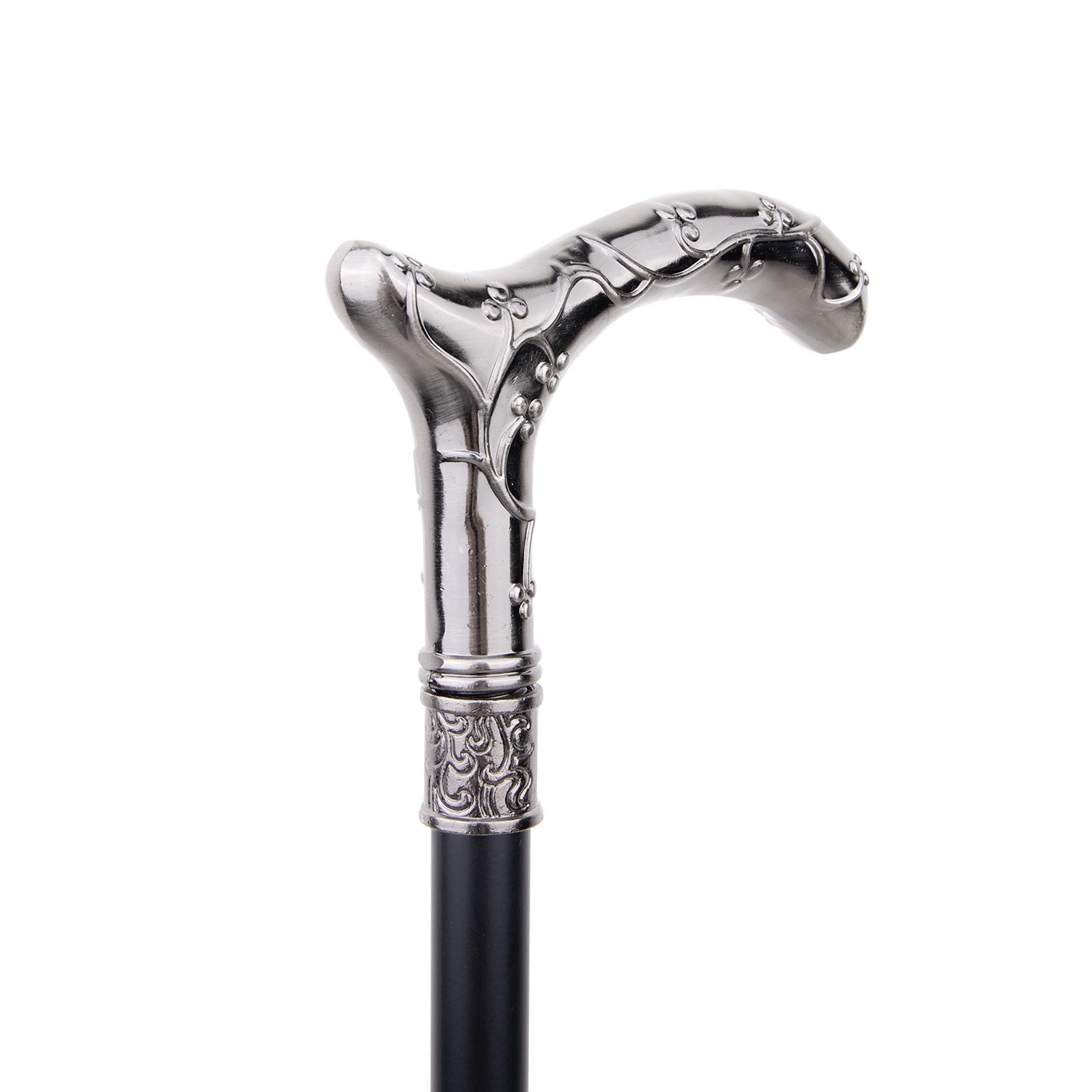 Vintage Plum Blossom Decorative Cane - 36.61-Inch Tall Alloy Cane with Exquisite Floral Design | Elegant Home Decor And Party Accessory, Durable for Cosplay And Parties, Silvery Grey Color, For Cosplay & Party