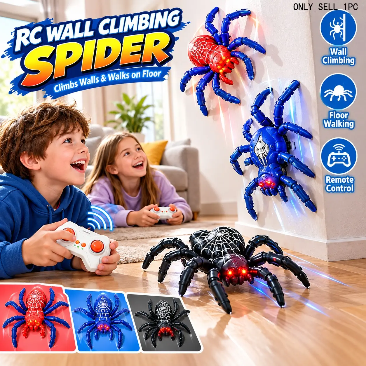 Remote-Controlled Wall-Climbing Spider Toy, 360° Rotation, Halloween Prank Toy, Birthday and Christmas Gift for Boys and Girls