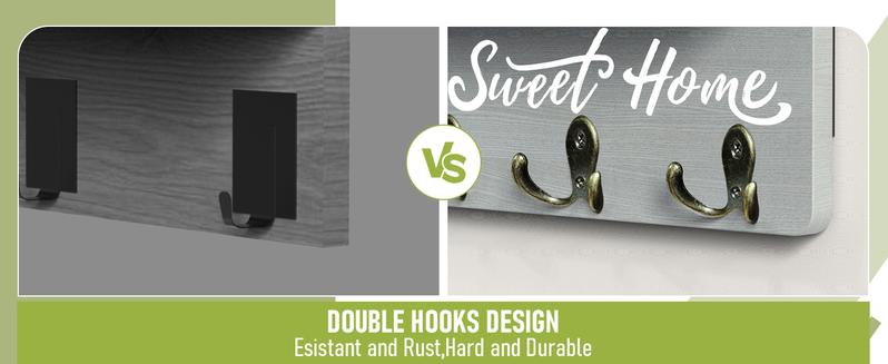 Wall-Mounted Key and Mail Holder, Wooden Key Rack With 4 Double Key Hooks, Rustic Home Decor for Entryway (Gray)