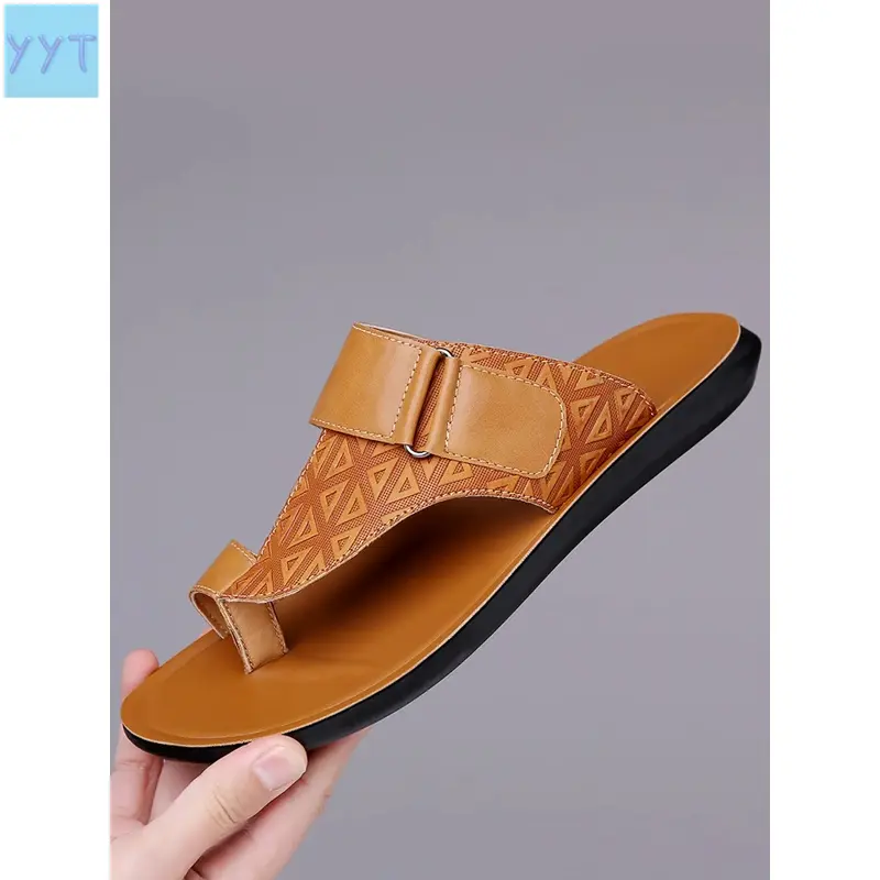 2026 Men's Metal-Accent Casual Flip Flop Sandals - Male Shoes, Non-Soft Sole, Breathable Beach-Driving Vacation Footwear