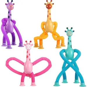 4 Pcs Pop Tubes Giraffe Travel Airplane Road Trip Car Activities Essential ,Telescopic Suction Cup Sensory Fidget Toys,Screen-Free Activity for Boy & Girl , Stocking Stuffers for Kidsfidget toys