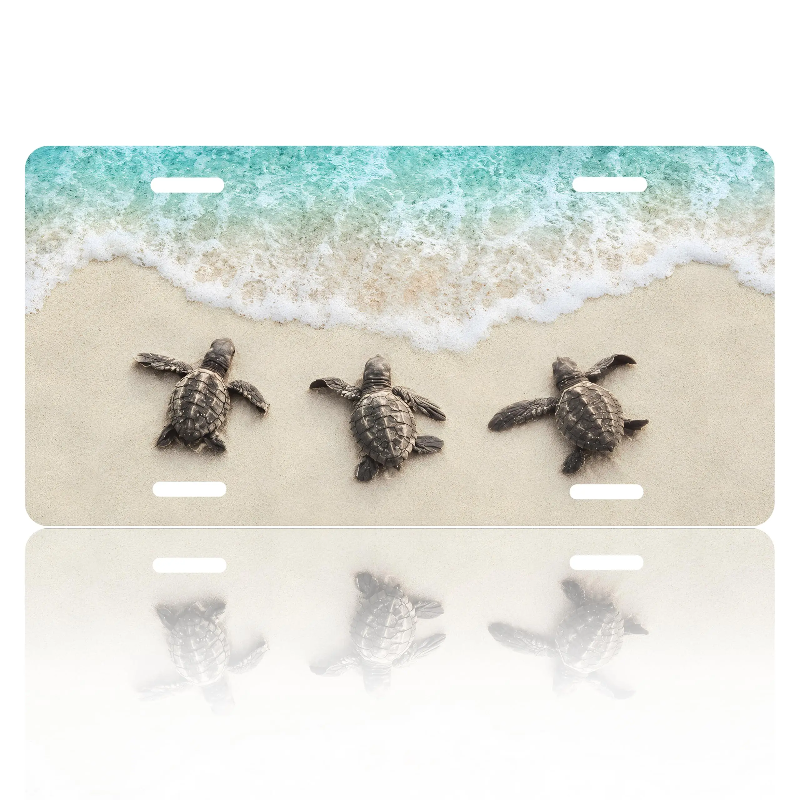 Rust-Proof Aluminum-Made in USA Front License Plate Cover - 6x12 In Car Exterior Vanity Tag Accessory with 4 Pre-Drilled Holes, Ocean Theme Beach Sea Turtle Decor campingessentials