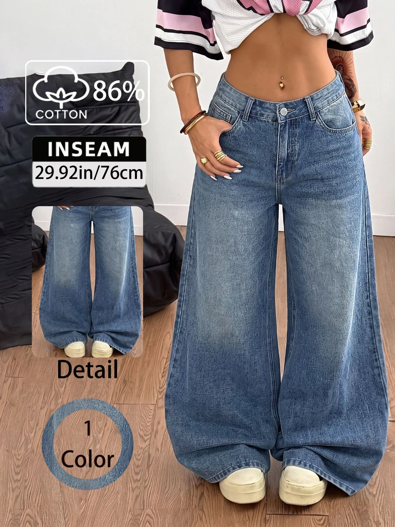 Low Rise Baggy Wide Leg Jeans for Women, Distressed Denim Pants with Whiskers & Spray Effect, Trendy Streetwear, Slimming Summer Bottoms, All Season Casual Everyday Trousers