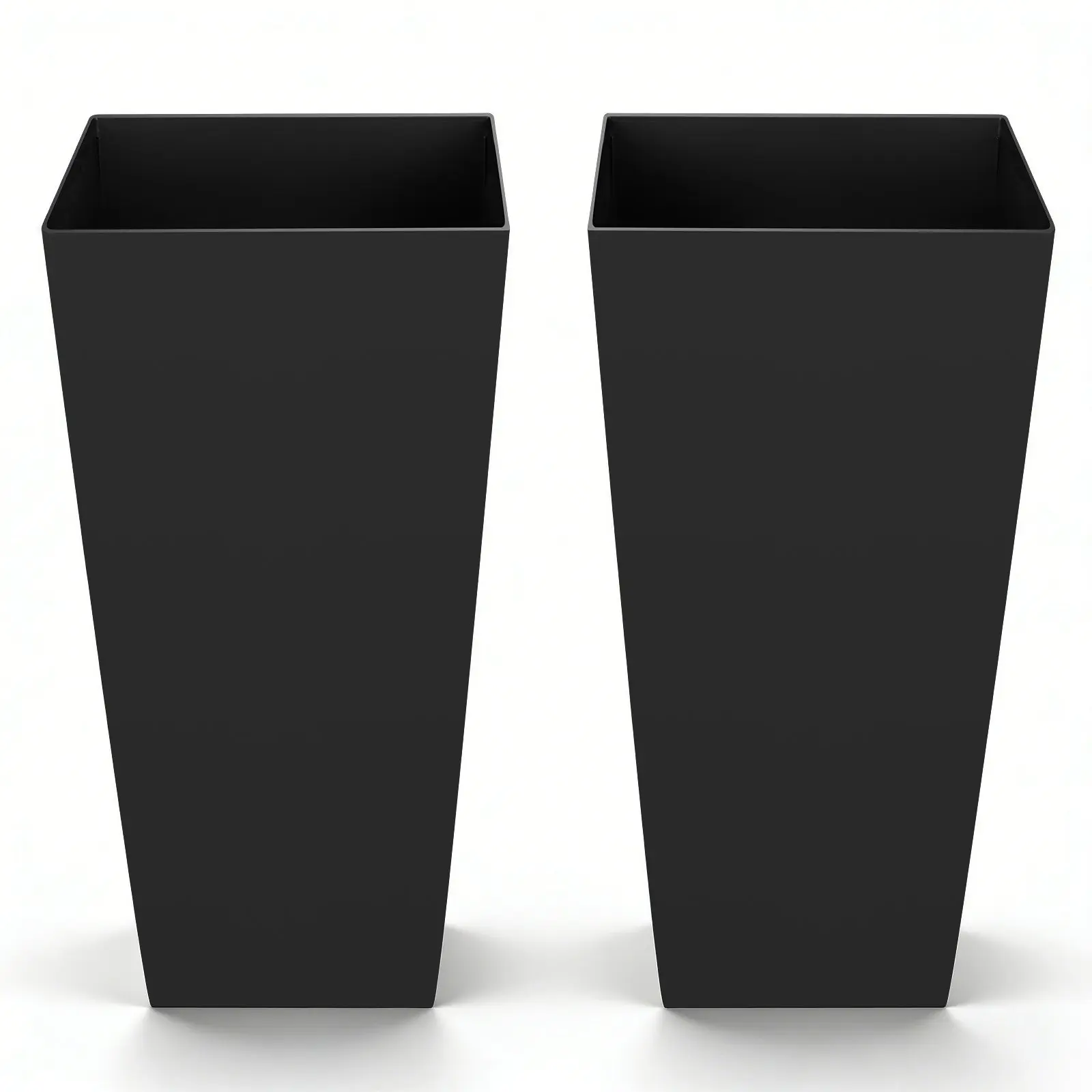 VEVOR Tall Planters Set of 2, 26 Inch Large Outdoor Taper Planters for Outdoor Indoor Plants, Front Porch Plastic Modern Flower Pots with Casters, Inner Pot & Drainage Holes for Patio, Garden, Black