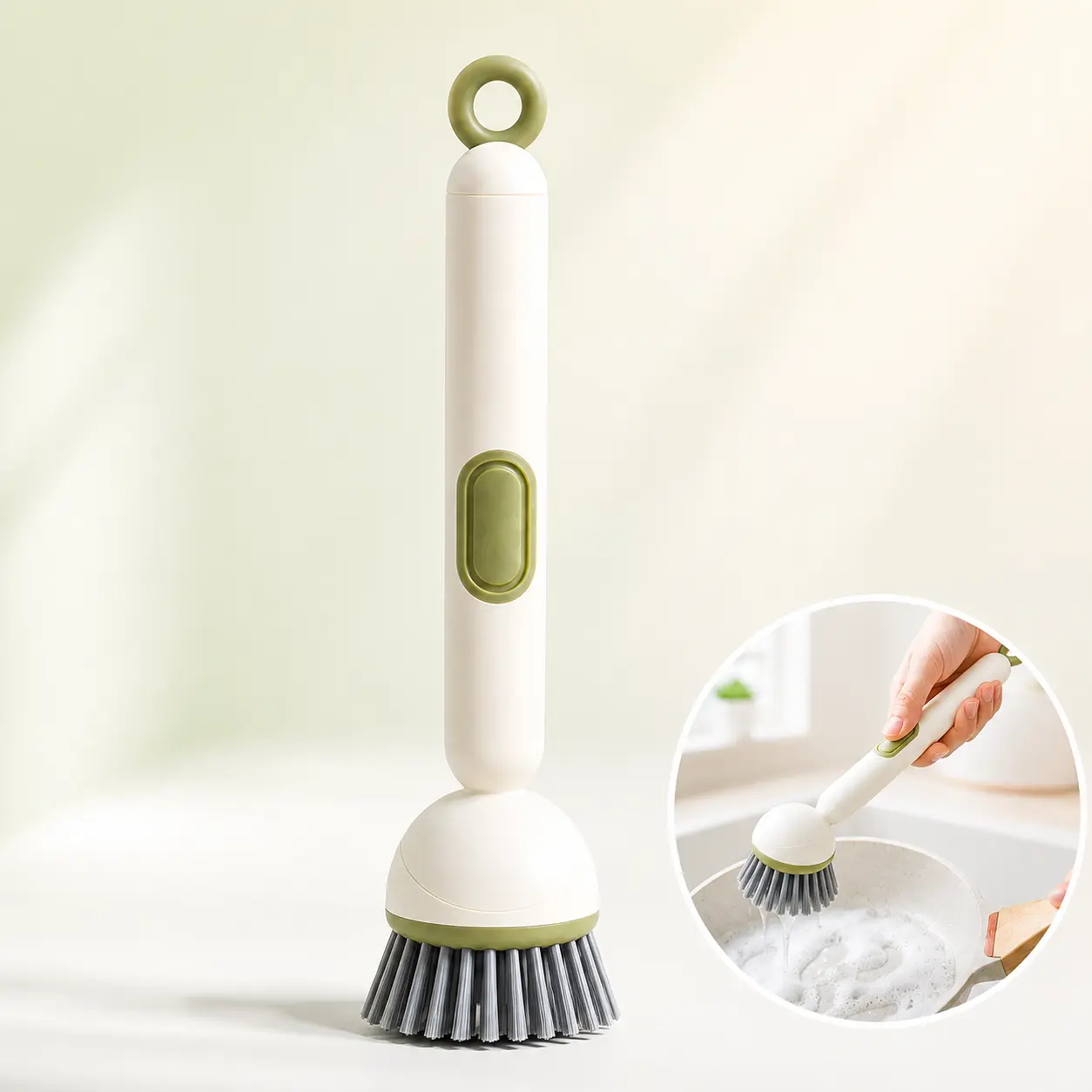 6-in-1 Dish Brush with Soap Dispenser, Rotating Scrub Brush for Pots, Pans, Dishes, Sink, Stove and Kitchen Cleaning