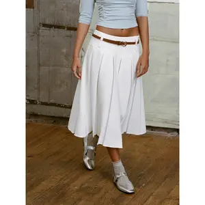 Cider Low Rise Pleated Midi Skirt With Belt