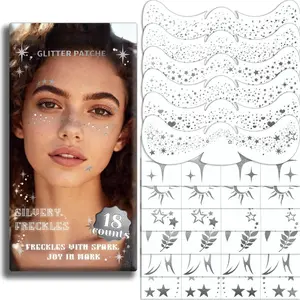 Glitter Freckles Face Tattoos - 36PCS Silver Sparkle Freckles Temporary Makeup Patches for Women Parties, Festivals,Daily Makeup Accessories