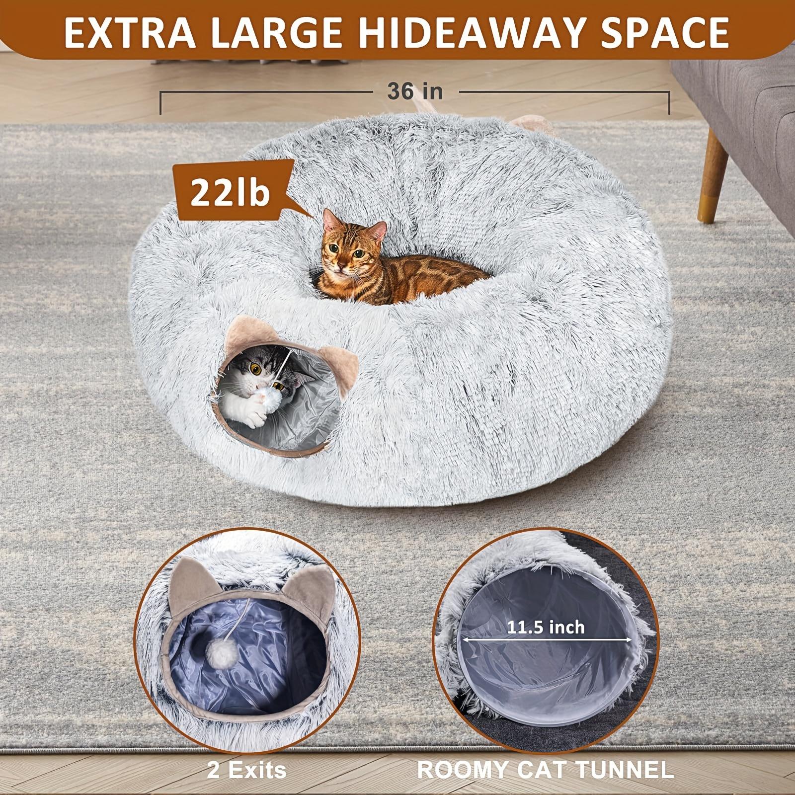 Christmas Gift Cat Tunnel with Cat Bed, Suitable for Indoor Cats, Soft Plush Peeping Cat Hole, Donut Tunnel, Multi-functional Cat Amusement Park Toy Hiding Place, Suitable for Small, Medium And Large Cats, Kittens, Rabbits, with A Pet Scarf