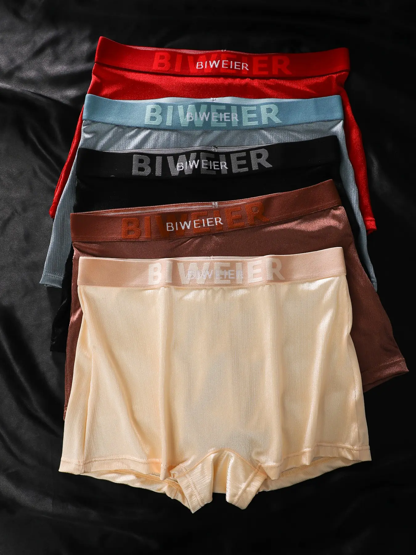 5 Pcs Biweier Women's Satin High Waist Boyshorts, Basic Luxury Lightweight, Soft Comfort, Elastic Waistband, Fit Slim-Fitting, Fashionable Underwear Panties, Ideal for Casual Sports