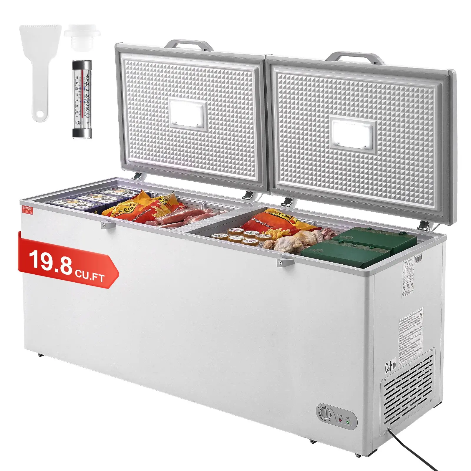 Chest Freezer, 19.8 Cu. ft/ 561 L Large Deep Freezer with Split Top Double Locking Lids, Freestanding Commercial Chest Freezer 4 Removable Baskets, 7-Level Adjustable Temp, LED Light, 6 Wheels