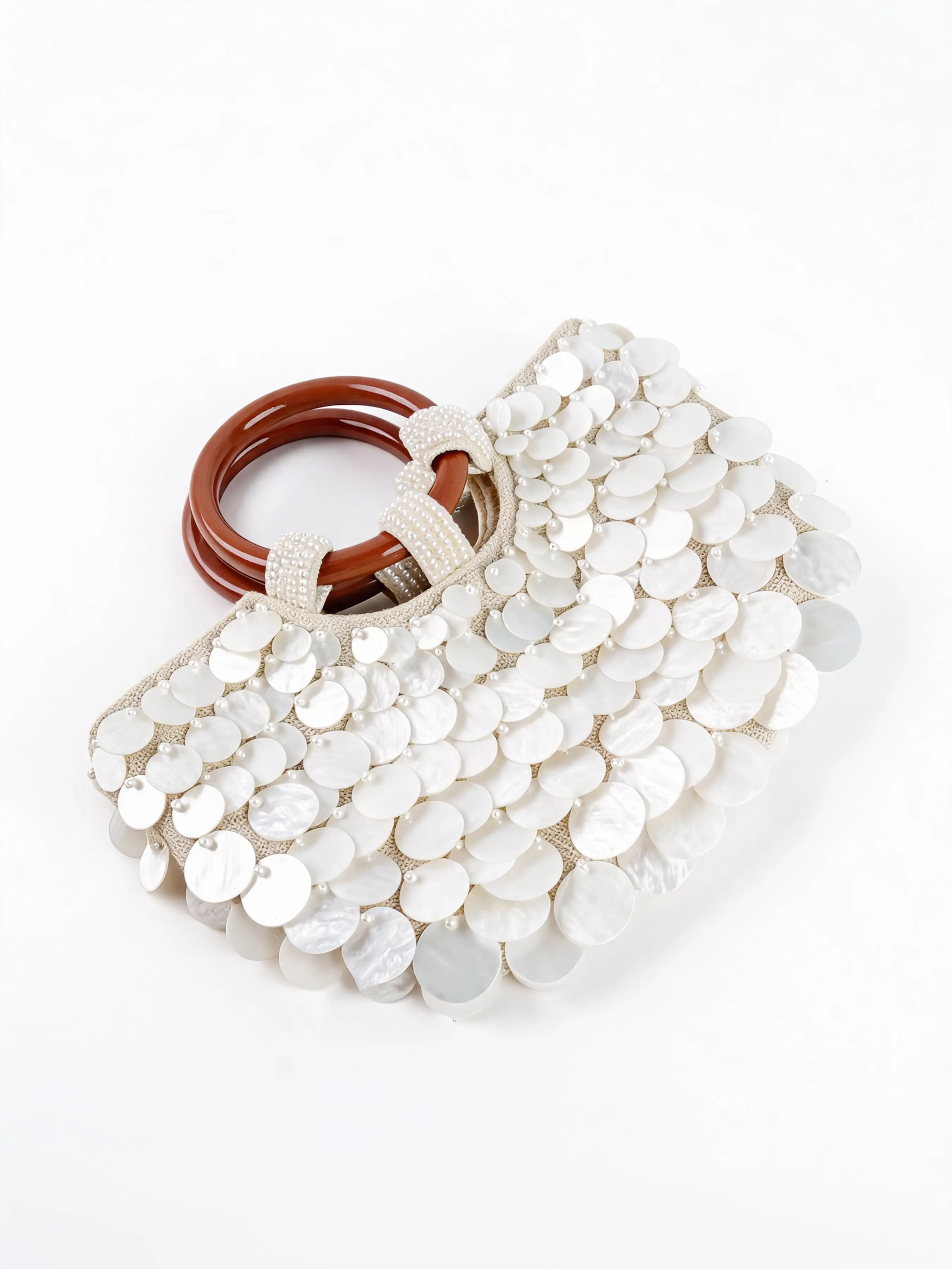 2026 New Boho Satchel, Handwoven Pearl Decor, Light PU Leather, Multi-Layer Shell Design, Beach Resort Bag, Summer Clutch, Elegant Evening Clutch, Evening Clutch Purse